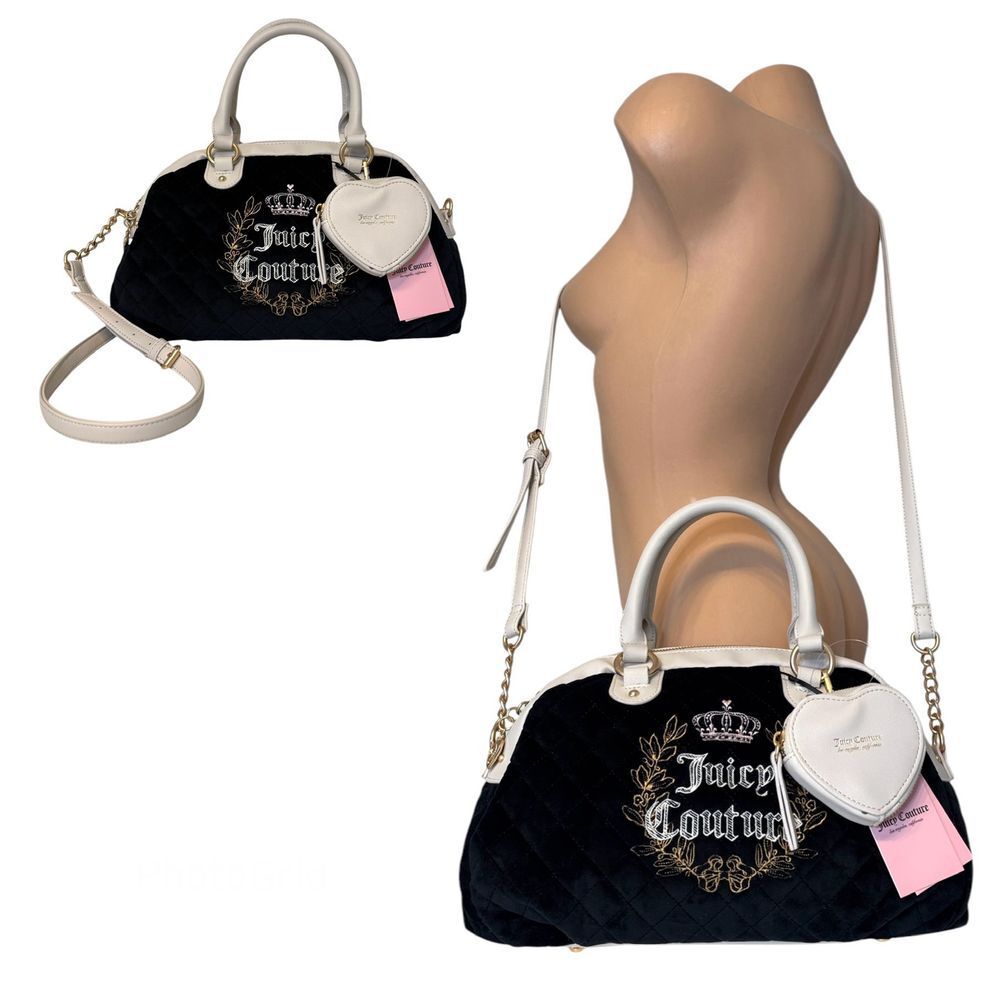 Juicy Couture Royal Couture Quilted Satchel Black Liquorice Crystal Shoulder Bag